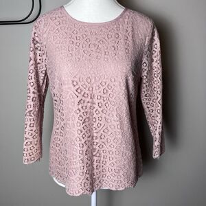 J. Crew Shirt Womens 6 Pink Scalloped Edge 3/4 Sleeve Lace Overlay Lined B14